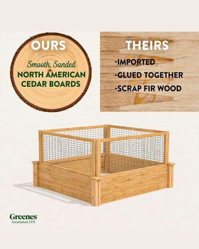 Cedar Raised Bed with CritterGuard Fence, 4' x 4' x 10-1/2"