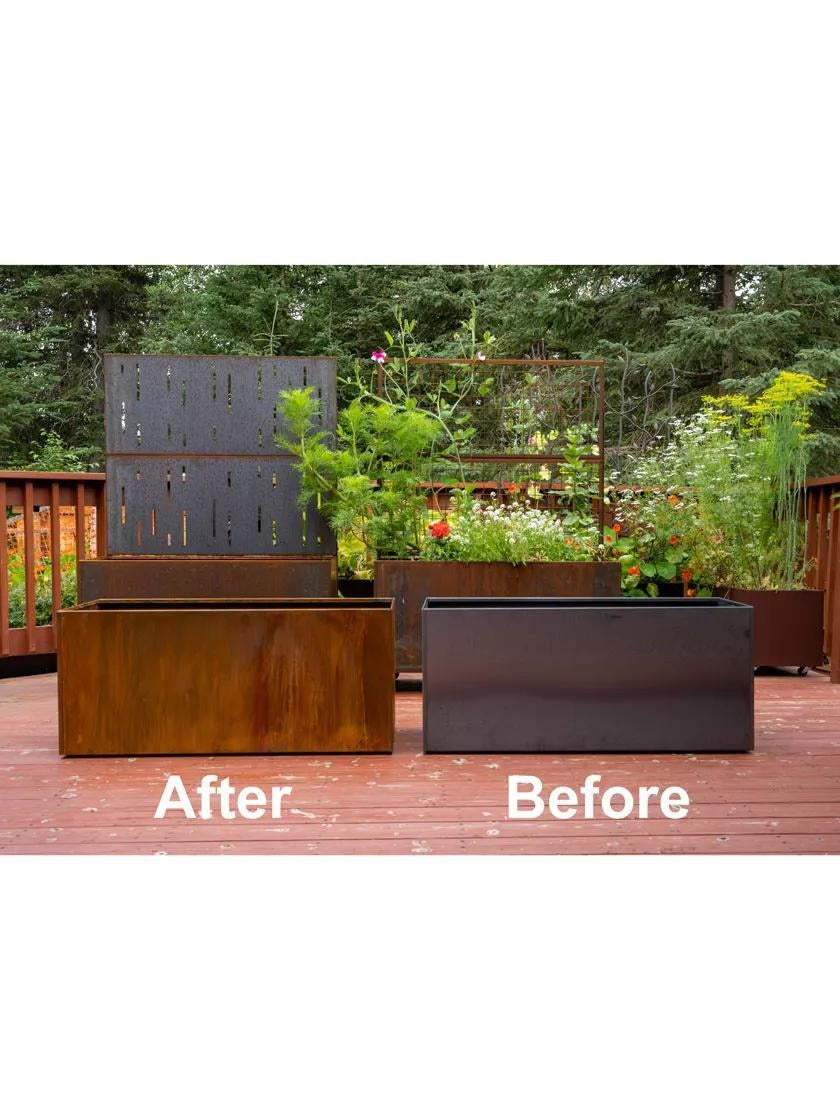 Nice Corten Steel Trough Planters with Casters