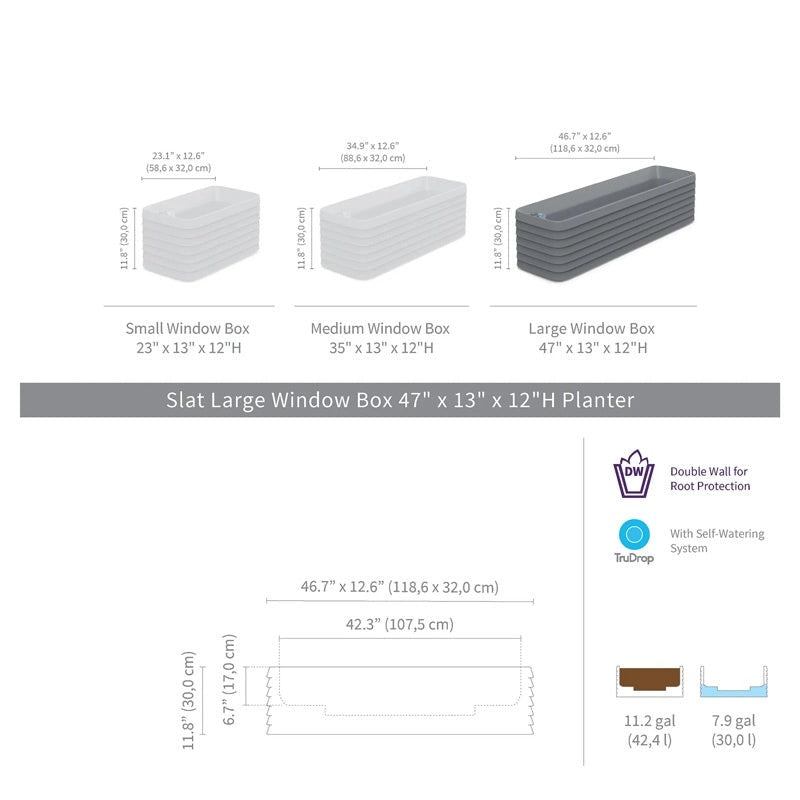TruDrop Slat Window Box Planter