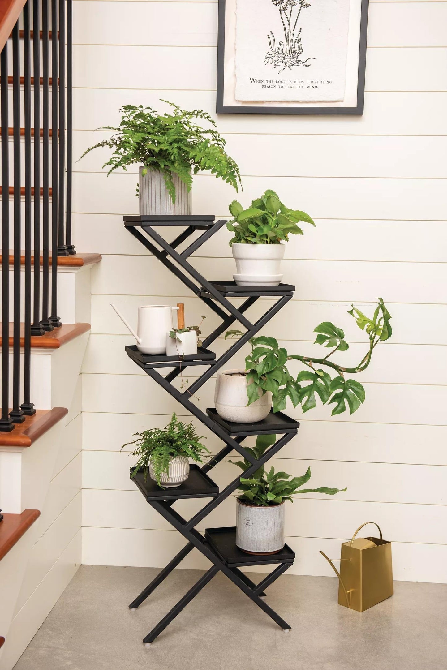Crisscross Cascading Plant Stand with Black Trays