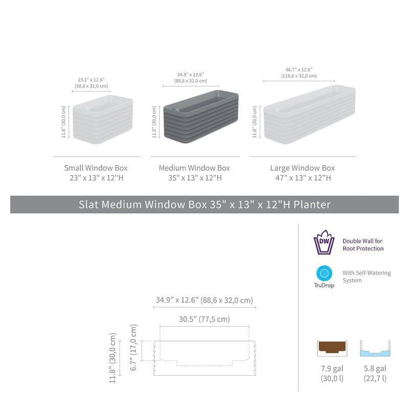 TruDrop Slat Window Box Planter