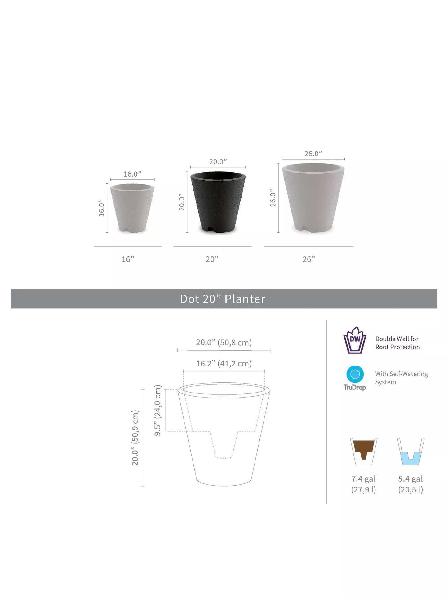 Dot TruDrop Self-Watering Planters