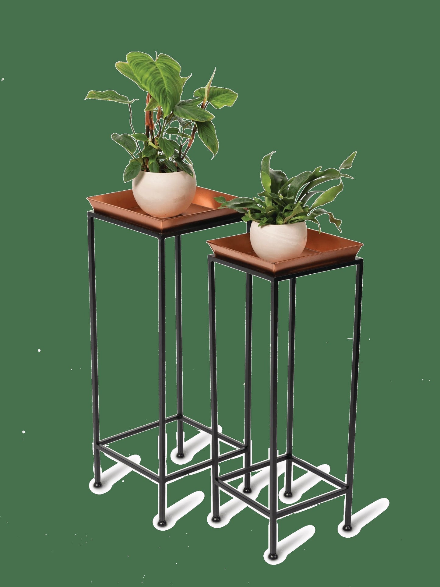 Square Nesting Plant Stands with Trays, Set of 2